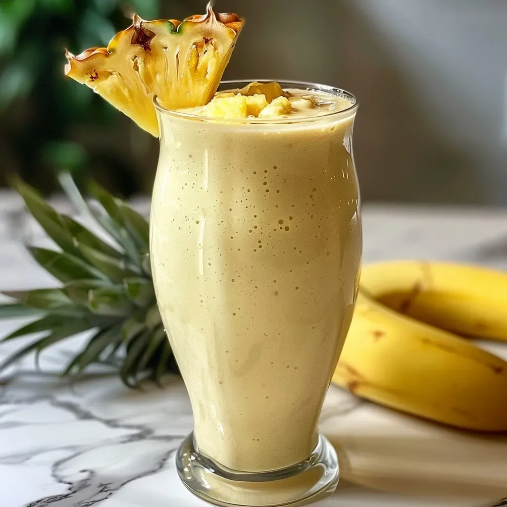 ['A refreshing Piña Colada Smoothie in a glass with a slice of pineapple on the rim.', 'A close-up view of a creamy Piña Colada Smoothie with crushed pineapple and coconut milk.', 'A side view of a vibrant yellow Piña Colada Smoothie topped with a pineapple slice.', 'A delicious Piña Colada Smoothie in a glass, showcasing its rich texture and tropical color.']