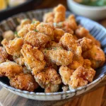 Juicy popcorn chicken pieces with a golden crispy coating.