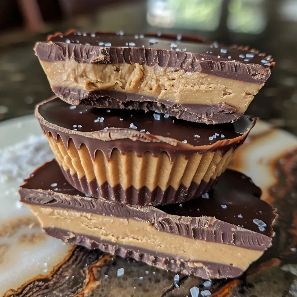 ['Close-up of a protein peanut butter cup, showcasing its rich chocolate coating and creamy peanut butter filling.', 'Side view of a delicious protein peanut butter cup, revealing layers of chocolate and peanut butter.', 'Juicy protein peanut butter cup, highlighting its smooth texture and enticing chocolate exterior.', 'Detailed view of a protein peanut butter cup, featuring a glossy chocolate layer and creamy interior.']