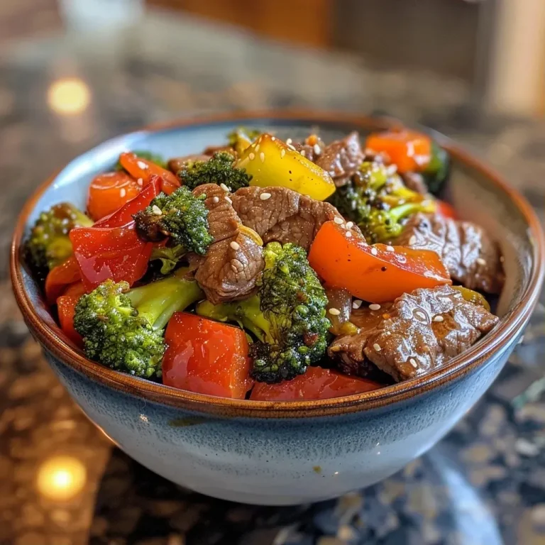 Close-up of a succulent beef stir fry featuring colorful vegetables.