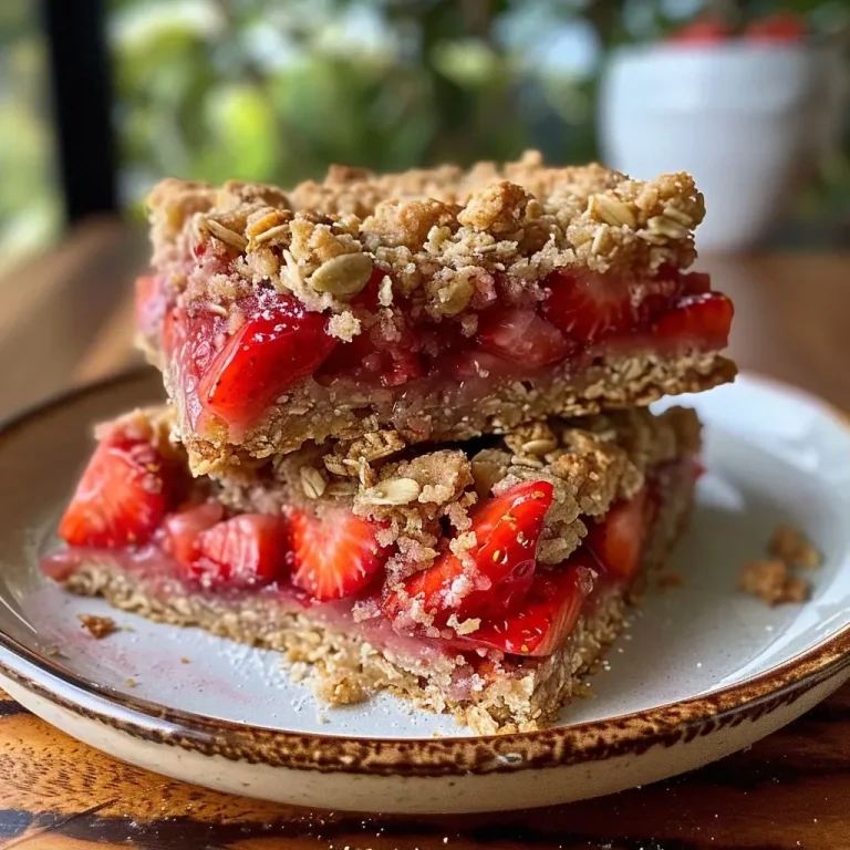 ['Close-up of golden-brown Strawberry Crumble Bars with a crisp topping and fresh strawberries.', 'Side view of delicious Strawberry Crumble Bars showcasing the layers of crust and filling.', 'Juicy Strawberry Crumble Bars with a crumbly oat topping and fresh strawberry filling.', 'Detailed close-up of homemade Strawberry Crumble Bars on a light background.']