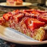 ['Close-up of a slice of strawberry yogurt cake with glistening strawberries on top.', 'Side view of a moist strawberry yogurt cake showcasing fresh strawberries and creamy texture.', 'Detailed view of a strawberry yogurt cake slice with vibrant strawberries and a soft crumb.', 'Richly layered strawberry yogurt cake with a glossy strawberry glaze and fresh fruit on top.']