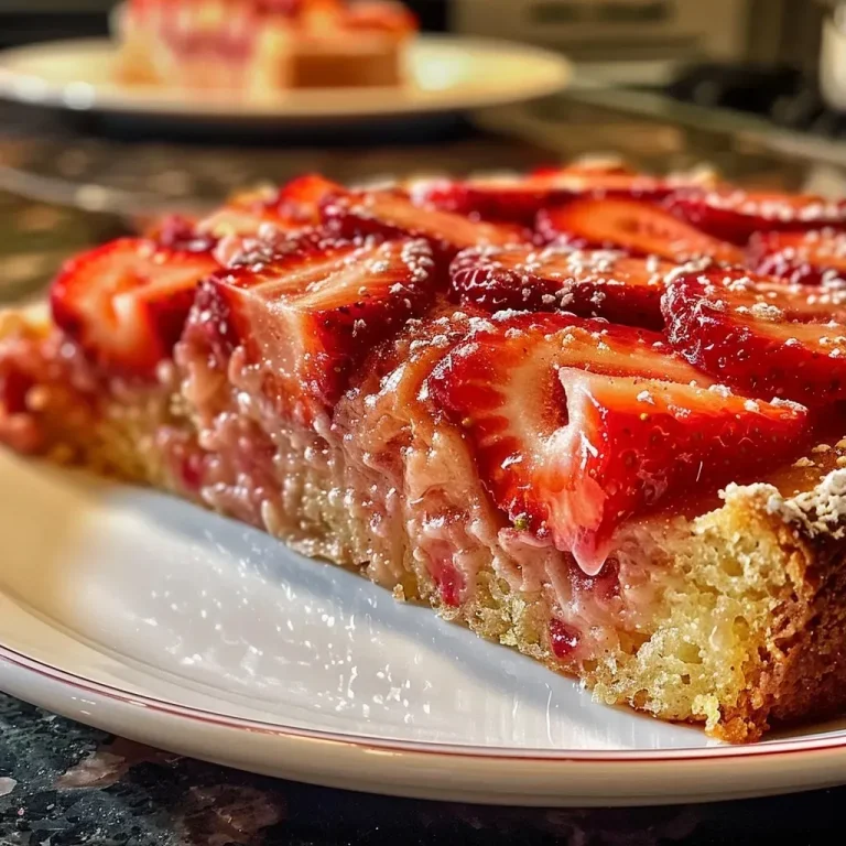 ['Close-up of a slice of strawberry yogurt cake with glistening strawberries on top.', 'Side view of a moist strawberry yogurt cake showcasing fresh strawberries and creamy texture.', 'Detailed view of a strawberry yogurt cake slice with vibrant strawberries and a soft crumb.', 'Richly layered strawberry yogurt cake with a glossy strawberry glaze and fresh fruit on top.']