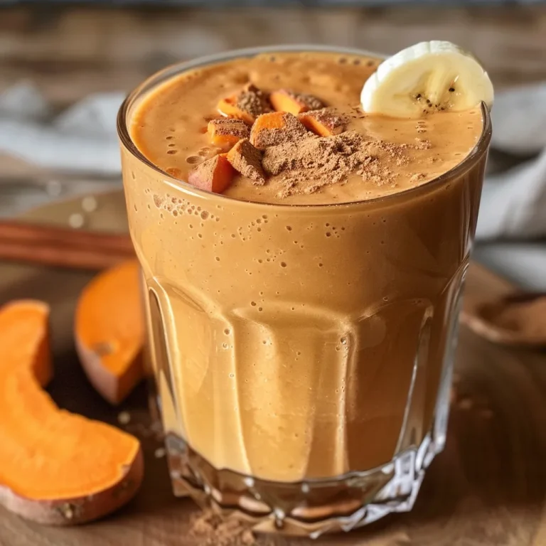 Nourishing Smoothies for a Cozy Moment A close-up view of a creamy Sweet Potato and Banana Smoothie in a glass with a straw.