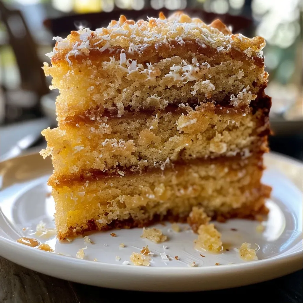 ['Close-up side view of a vanilla oat cake with creamy Greek yogurt frosting.', 'Juicy vanilla oat cake slice displaying fluffy texture and yogurt topping.', 'Side view of a moist vanilla oat cake adorned with a smooth Greek yogurt frosting.', 'A delectable close-up of a vanilla oat cake with a rich Greek yogurt frosting.']