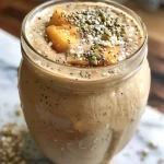 ['Close-up view of a creamy vanilla peach smoothie in a glass.', 'Side angle of a delicious vanilla peach smoothie, garnished on top.', 'Refreshing vanilla peach smoothie in a glass, showcasing its vibrant colors.', 'Thick and creamy vanilla peach smoothie with a smooth texture, photographed from the side.']