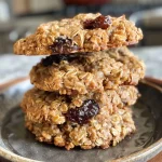 Close-up view of a side profile of Vegan Gluten Free Oatmeal Cookies, showcasing a golden brown color and texture.