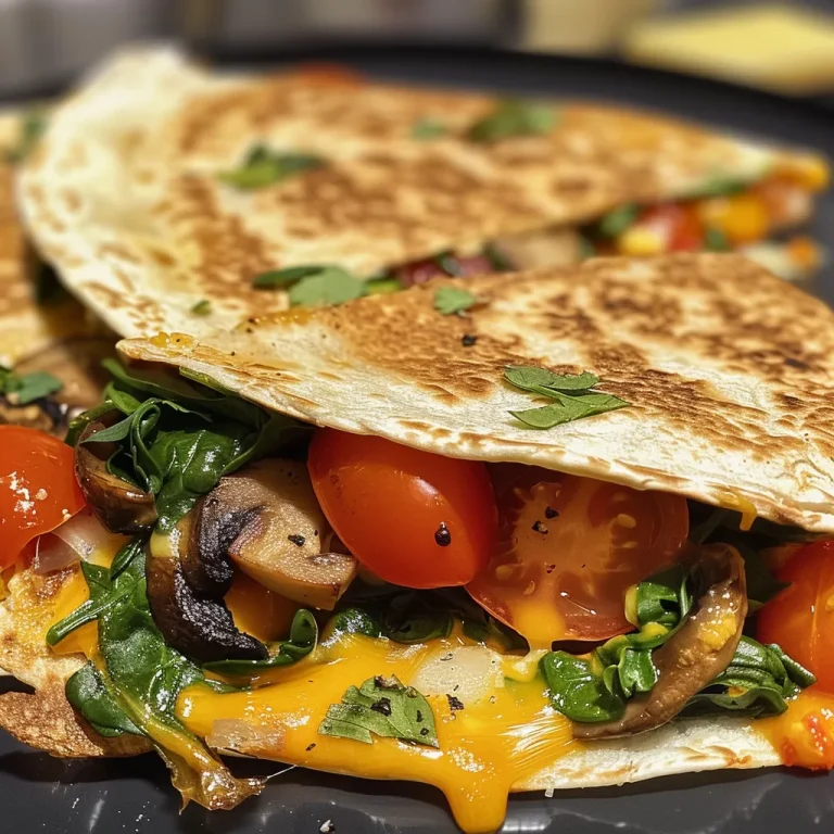 Wholesome Veggie Breakfast Quesadillas for Bright Mornings Close-up of a Veggie Breakfast Quesadilla with melted cheese and colorful vegetables.