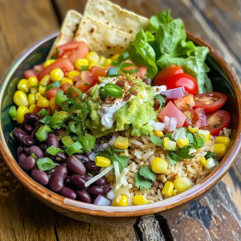['Close-up of a colorful Veggie Burrito Bowl with vibrant ingredients.', 'Side view of a delicious Veggie Burrito Bowl filled with fresh vegetables and grains.', 'Tasty Veggie Burrito Bowl featuring rice, beans, and toppings arranged appetizingly.', 'Detailed view of a nutritious Veggie Burrito Bowl with various textures and colors.']