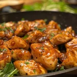 ['Juicy barbecue chicken pieces in a skillet, garnished with herbs.', 'Close-up of a colorful barbecue chicken skillet filled with diced chicken.', 'Flavorful barbecue chicken skillet with a rich sauce and fresh ingredients.', 'Gloriously cooked barbecue chicken in a non-stick skillet, ready to serve.']