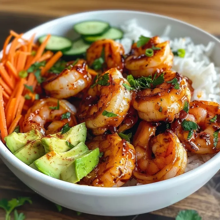 ['Close-up of a BBQ shrimp bowl with juicy shrimp, rice, and colorful veggies.', 'Side view of a vibrant BBQ shrimp bowl featuring shrimp, avocado, and sliced cucumbers.', 'Detailed image of BBQ shrimp bowl highlighting shrimp, carrots, and garnished with parsley.', 'Close-up shot of a delicious BBQ shrimp bowl filled with rice, shrimp, and fresh vegetables.']