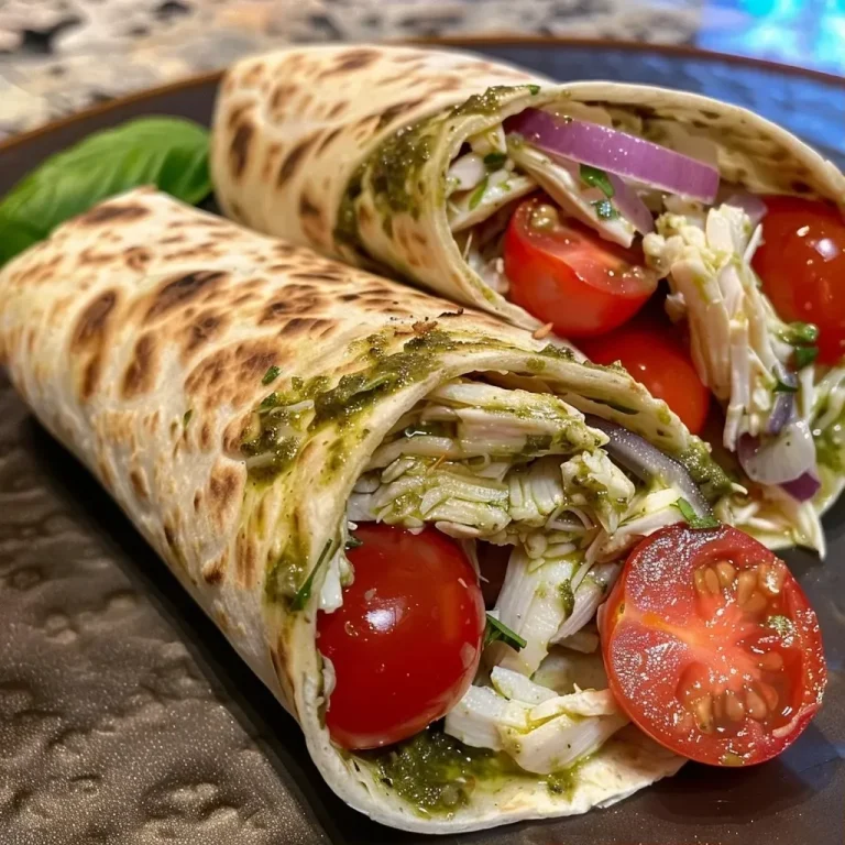 ['Close-up view of a Bruschetta Chicken Pesto Wrap with vibrant ingredients.', 'Juicy Bruschetta Chicken Pesto Wrap showcasing colorful toppings and sauce.', 'Side view of a Bruschetta Chicken Pesto Wrap filled with diced tomatoes and cheese.', 'Deliciously layered Bruschetta Chicken Pesto Wrap displaying fresh ingredients.']