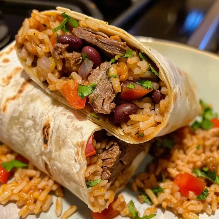 ['Juicy Cajun Beef and Bean Burrito, filled with beef and beans, wrapped in a warm tortilla.', 'Close-up of a burrito, showcasing beef, beans, and colorful salsa peeking out.', 'Side view of a succulent Cajun Beef and Bean Burrito on a plate, garnished with salsa.', 'Detailed view of a cheesy beef burrito with vibrant salsa, ready to be enjoyed.']