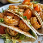 ['Close-up side view of Cajun Parmesan shrimp wraps filled with shrimp, lettuce, and tomatoes.', 'Juicy Cajun Parmesan shrimp wraps displayed on a plate, showcasing vibrant ingredients.', 'Side view of flour tortillas wrapped around Cajun-seasoned shrimp, garnished with lettuce and tomatoes.', 'Delicious Cajun Parmesan shrimp wraps with shrimp, lettuce, and a creamy sauce, ready to eat.']