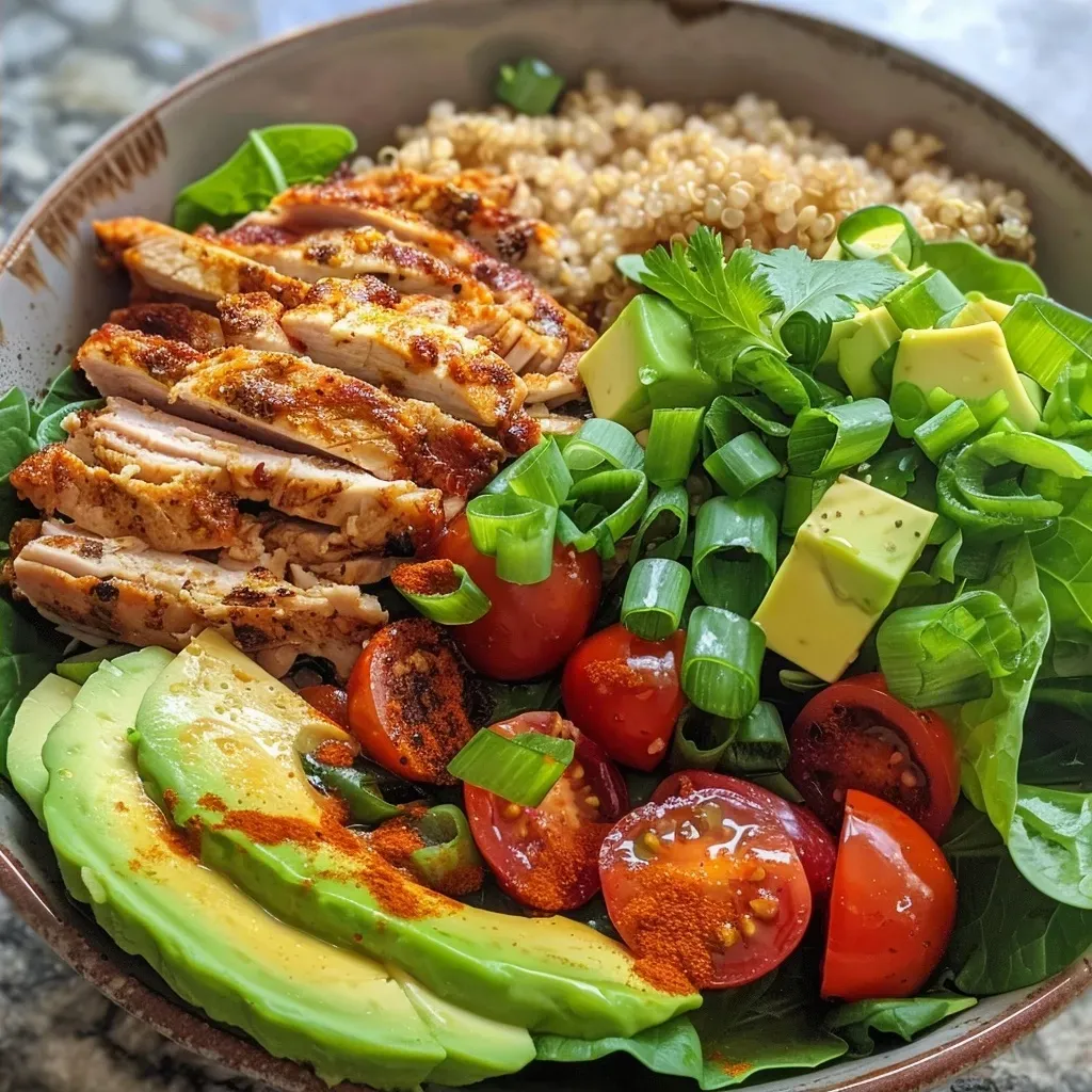 A vibrant Cajun Turkey and Quinoa Bowl with colorful ingredients.