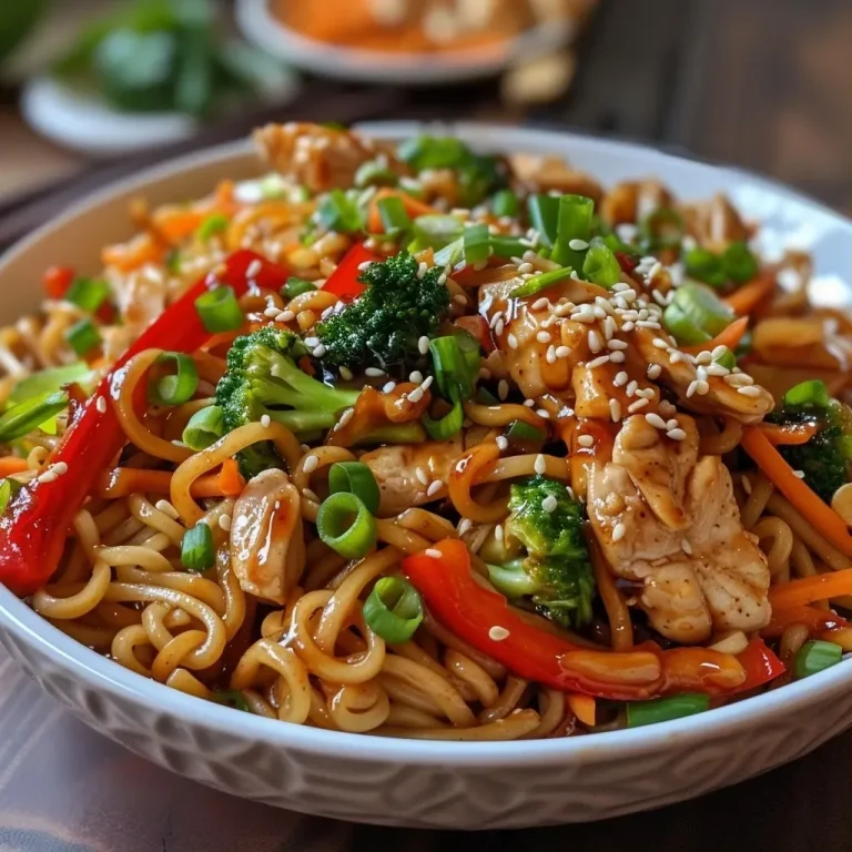 ['Close-up view of Chicken Teriyaki Noodles with vibrant vegetables and tender chicken pieces.', 'Juicy Chicken Teriyaki Noodles served in a bowl, topped with broccoli and carrots.', 'Side view of Chicken Teriyaki Noodles showcasing the rich sauce and fresh ingredients.', 'A colorful dish of Chicken Teriyaki Noodles featuring udon noodles and sliced chicken.']