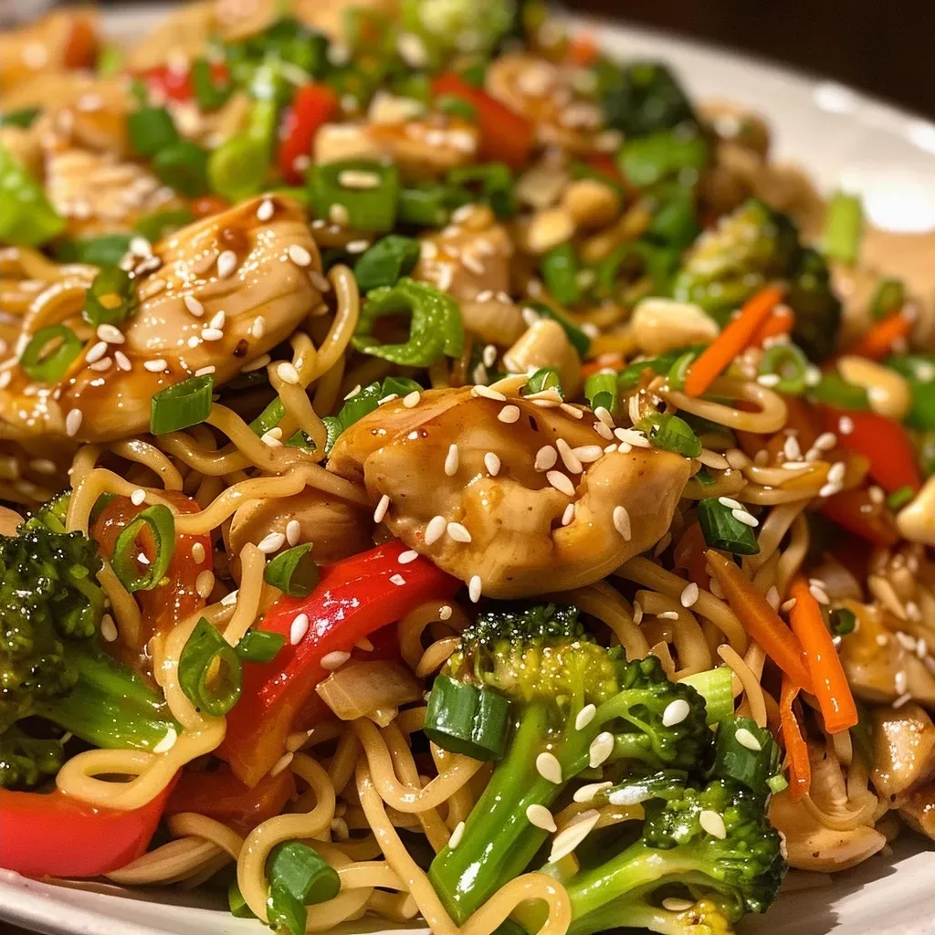 ['Close-up view of Chicken Teriyaki Noodles with vibrant vegetables and tender chicken pieces.', 'Juicy Chicken Teriyaki Noodles served in a bowl, topped with broccoli and carrots.', 'Side view of Chicken Teriyaki Noodles showcasing the rich sauce and fresh ingredients.', 'A colorful dish of Chicken Teriyaki Noodles featuring udon noodles and sliced chicken.']