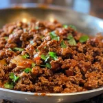 ['Close-up side view of juicy Chipotle ground beef with visible spices and textures.', 'Appetizing portion of ground beef seasoned with chipotle and spices, shown from the side.', 'Rich, textured ground beef in a close-up shot, highlighting its juiciness and seasoning.', 'Side view of succulent Chipotle ground beef, displaying a blend of spices and moisture.']
