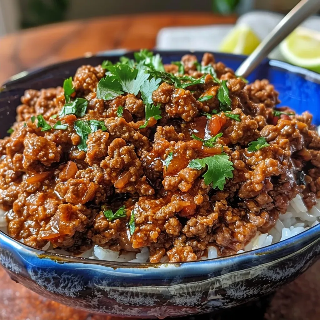 Close-up side view of juicy Chipotle ground beef with visible spices and textures.