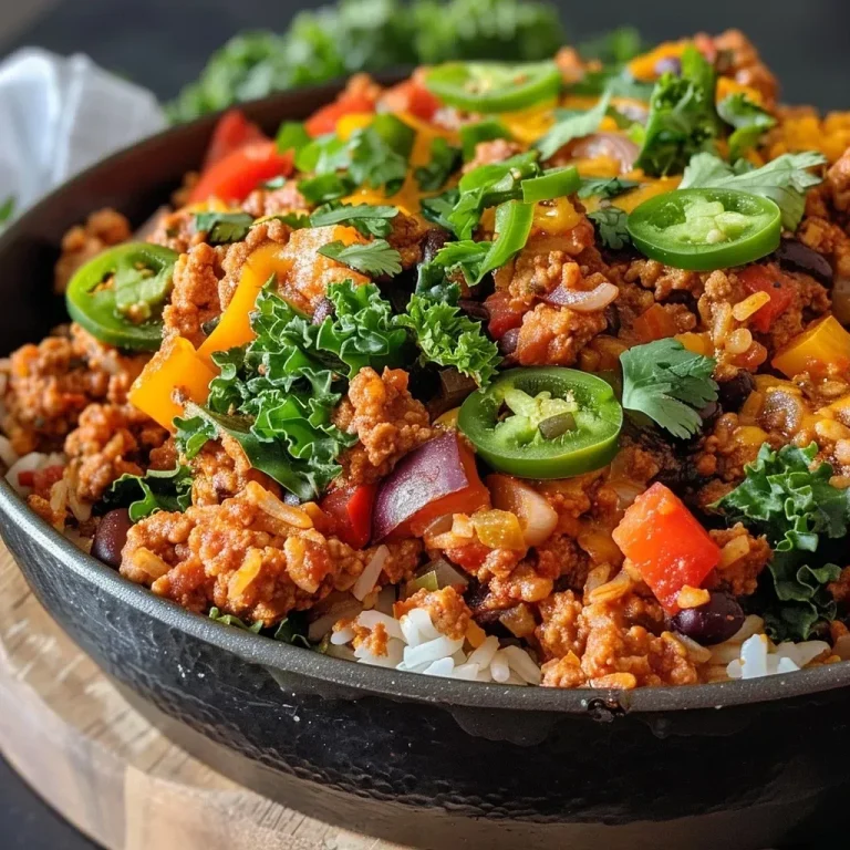 ['Close-up of a Chipotle Ground Turkey Skillet with colorful vegetables.', 'Side view of a delicious Chipotle Ground Turkey Skillet meal prep featuring rice and herbs.', 'Juicy ground turkey skillet with peppers and kale in a meal prep container.', 'Vibrant Chipotle Ground Turkey Skillet showcasing a mix of fresh ingredients.']