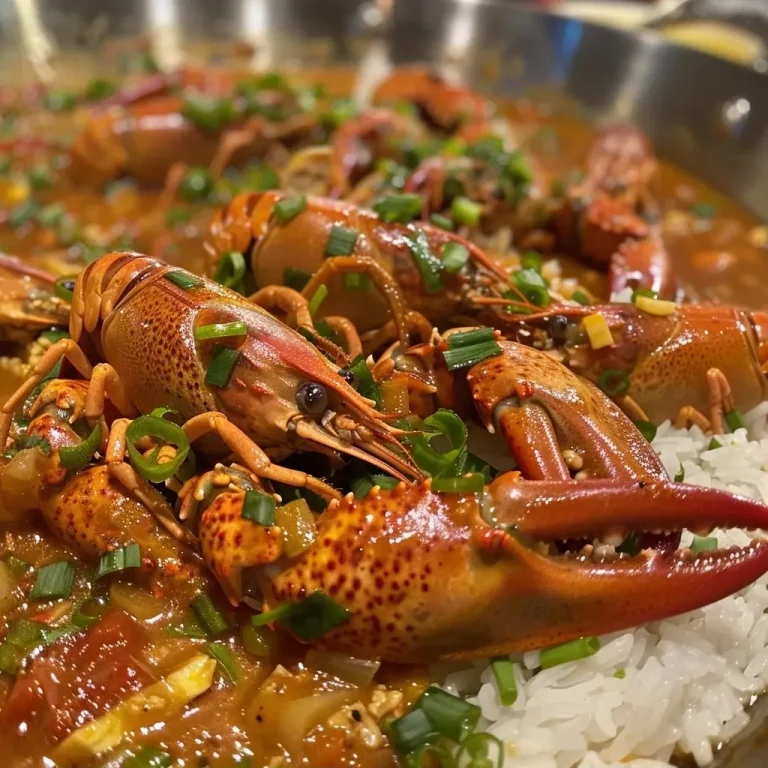 ['Close-up view of a bowl of Crawfish Étouffée, showcasing its rich, savory sauce and succulent crawfish.', 'A side angle of Crawfish Étouffée served over white rice, highlighting the vibrant colors of the dish.', 'Juicy Crawfish Étouffée in a bowl, with vegetables and a smooth sauce, displayed with a rustic background.', 'Delicious Crawfish Étouffée featuring plump crawfish and a creamy sauce, served alongside fluffy white rice.']