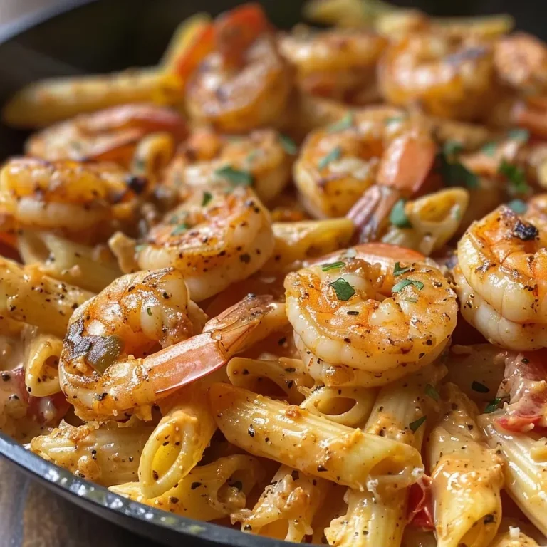 ['Juicy Cajun shrimp pasta topped with herbs and Parmesan cheese.', 'Close-up view of creamy shrimp pasta featuring bell peppers and onions.', 'Delicious plate of protein pasta with shrimp in a rich Cajun sauce.', 'Colorful shrimp pasta dish garnished with parsley and lemon wedges.']