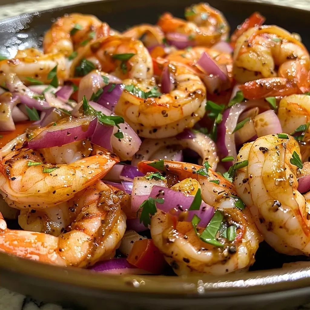 Close-up view of creamy chipotle shrimp garnished with cilantro.