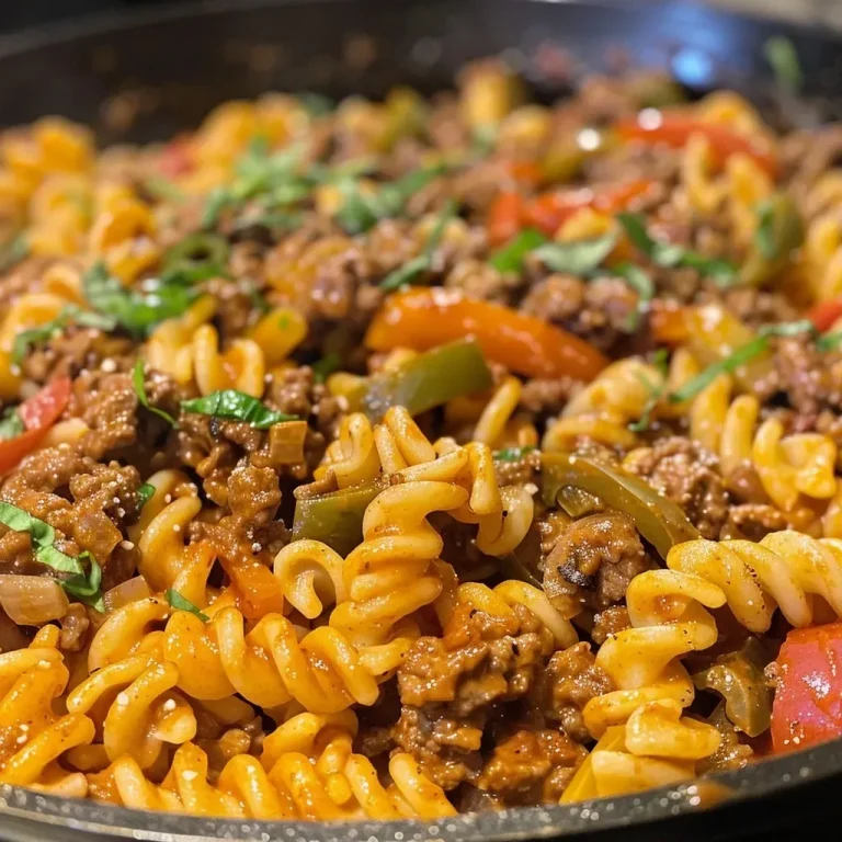 ['Close-up of creamy Southwestern Chipotle Beef Pasta with cavatappi and colorful toppings.', 'A savory plate of creamy beef pasta featuring sliced poblano peppers and melted cheese.', 'Juicy Southwestern Chipotle Beef Pasta arranged in a bowl, showcasing its creamy texture and vibrant ingredients.', 'Side view of a dish filled with cavatappi pasta, ground beef, and green peppers in a creamy chipotle sauce.']