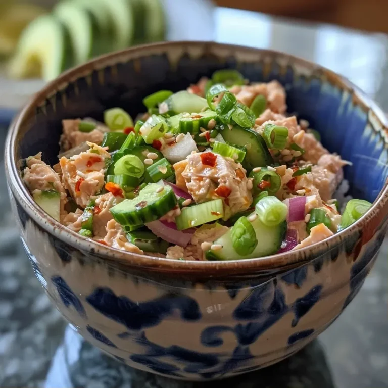 ['Close-up side view of a colorful Easy Spicy Tuna Salad with fresh vegetables.', 'Juicy Easy Spicy Tuna Salad displayed in a bowl, showcasing vibrant ingredients.', 'Detailed close-up of a refreshing Easy Spicy Tuna Salad with various toppings.', 'Side view of a flavorful Easy Spicy Tuna Salad, highlighting its creamy texture and ingredients.']