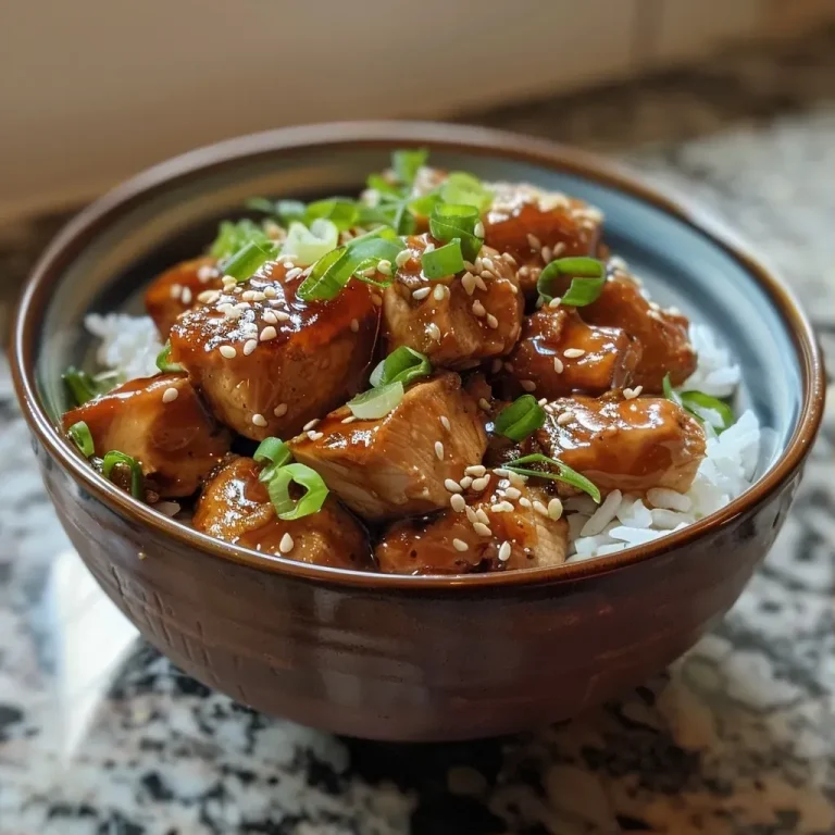['Close-up view of juicy teriyaki chicken cubes garnished with sesame seeds and green onions.', 'Side view of a plate filled with deliciously glazed teriyaki chicken and vibrant green onion tops.', 'Detailed image of tender teriyaki chicken pieces glistening with sauce and sprinkled with sesame.', 'Appetizing close-up of diced teriyaki chicken with sauces and toppings ready to be served.']