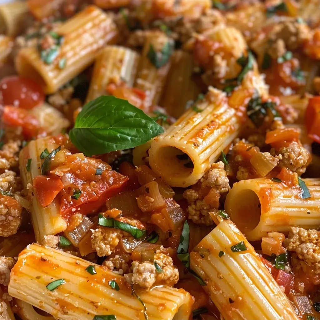 A close-up view of a steaming bowl of Easy Turkey Ragù, with visible chunks of turkey and colorful vegetables.