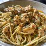 ['Close-up view of creamy garlic herb chicken pasta garnished with herbs.', 'Juicy pieces of chicken mixed with pasta and a creamy garlic sauce.', 'Side view of a gourmet garlic herb chicken pasta dish with vibrant colors.', 'Detailed shot of garlic herb chicken pasta showcasing ingredients and sauce.']