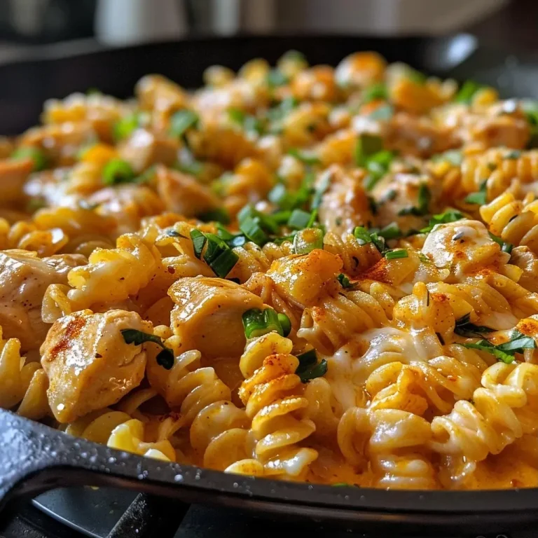 ['A close-up view of a skillet filled with creamy Cajun garlic chicken rotini.', 'Juicy chunks of chicken and rotini pasta coated in a cheesy Cajun sauce in a skillet.', 'An appetizing dish of High Protein Cheesy Cajun Garlic Chicken Rotini Skillet, showcasing the creamy texture and vibrant colors.', 'A colorful, savory meal featuring chicken and pasta mixed with herbs and cheese, ready to serve.']