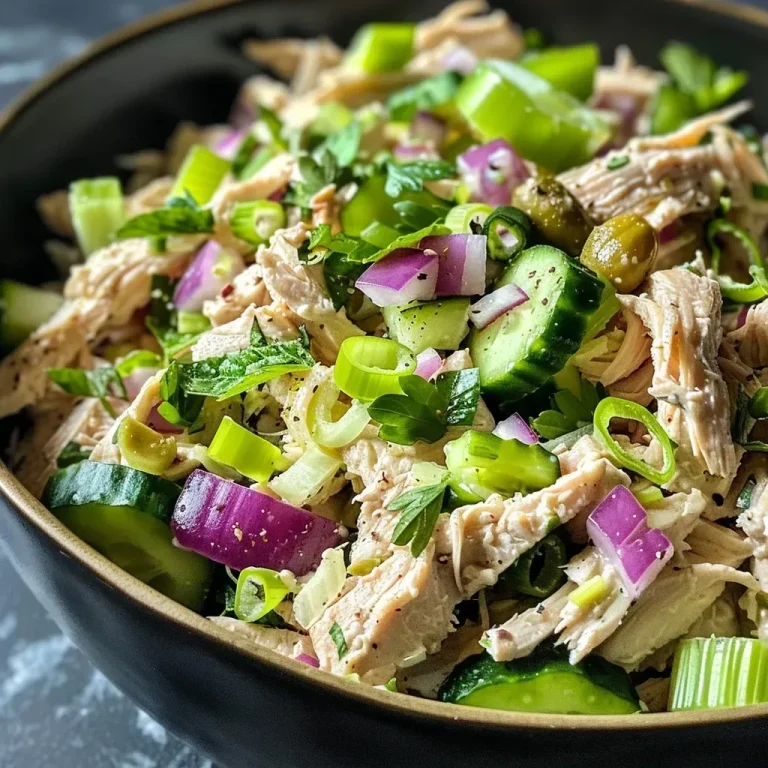 ['Close-up view of a colorful high-protein chicken salad with vibrant ingredients.', 'Juicy shredded chicken salad featuring fresh vegetables and herbs on a plate.', 'Side view of a high-protein chicken salad with greens and creamy dressing highlighted.', 'Detailed image of a delicious chicken salad with chunks of chicken, vegetables, and dressing.']