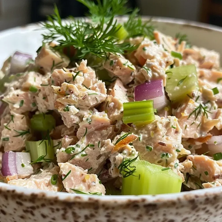 ['Close-up view of a creamy tuna salad mixed with Greek yogurt and colorful vegetables.', 'Side view of a fresh tuna salad made with Greek yogurt, showcasing its vibrant ingredients.', 'Detailed image of a high-protein tuna salad featuring Greek yogurt, celery, and herbs.', 'Inviting bowl of Greek yogurt tuna salad with finely diced vegetables and spices.']