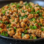 ['Close-up of a serving of honey garlic ground turkey with chopped green onions on top.', 'Side view of a plate featuring juicy honey garlic ground turkey garnished with red pepper flakes.', 'Detailed image of ground turkey dish glistening with honey garlic sauce, showcasing its texture.', 'Juicy honey garlic ground turkey dish served in a bowl, accentuated by fresh green onions.']