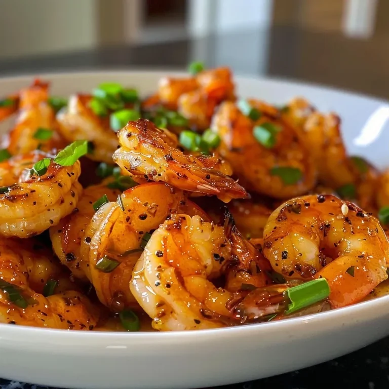 ['Close-up view of glossy honey mustard garlic shrimp on a plate.', 'Succulent shrimp glistening with a honey mustard garlic glaze.', 'A side view of shrimp coated in a rich honey mustard sauce with garlic.', 'Mouthwatering honey mustard garlic shrimp garnished with green onions.']