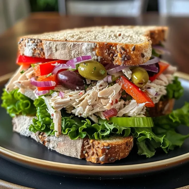 ['Close-up of a Mediterranean Turkey Salad Sandwich with vibrant ingredients.', 'Side view of a delicious Mediterranean Turkey Salad Sandwich featuring colorful toppings.', 'Juicy Mediterranean Turkey Salad Sandwich showcasing fresh vegetables and creamy dressing.', 'Detailed shot of a Mediterranean Turkey Salad Sandwich filled with turkey and olives.']