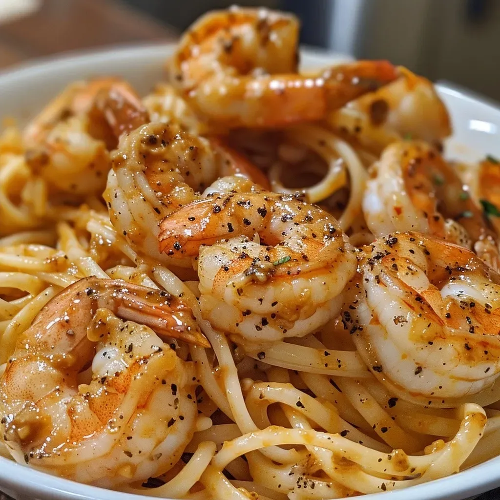['Close-up of a plate of New Orleans Barbecue Shrimp Pasta with vibrant shrimp and rich sauce.', 'Side view of steaming New Orleans Barbecue Shrimp Pasta topped with fresh herbs and a creamy sauce.', 'Deliciously plated New Orleans Barbecue Shrimp Pasta showcasing juicy shrimp and linguine.', 'A colorful presentation of New Orleans Barbecue Shrimp Pasta, highlighting the shrimp and sauce.']