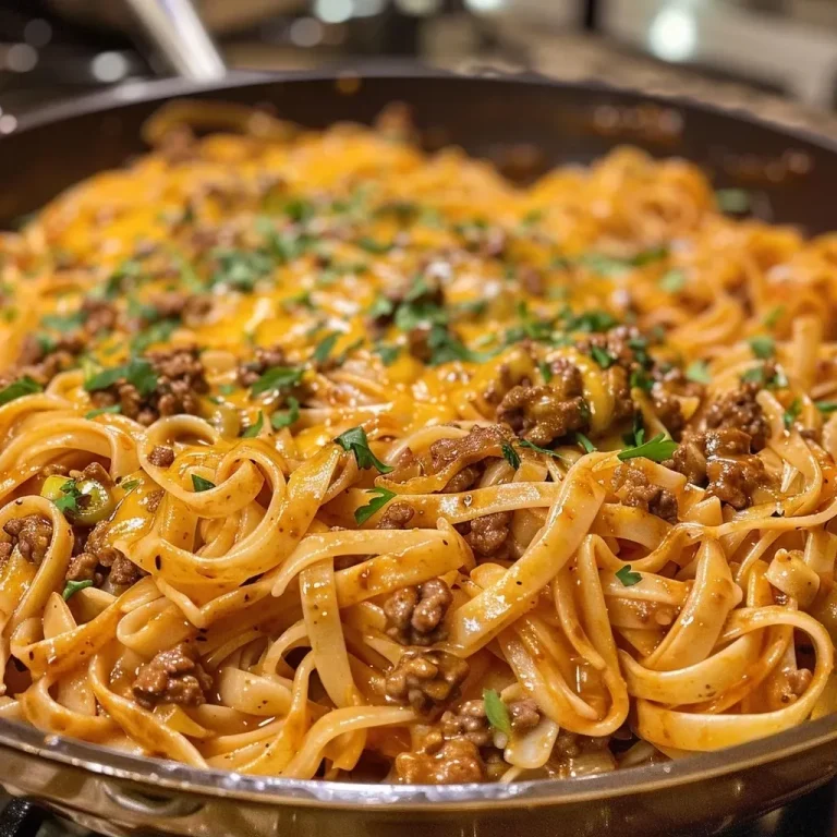 ['Close-up of a bowl of One-Pot Zesty Honey BBQ Beef and Fettuccine Pasta, featuring glossy beef and creamy sauce.', 'Side view of a delicious One-Pot Zesty Honey BBQ Beef and Fettuccine Pasta dish, topped with melted cheddar cheese.', 'Juicy ground beef mixed with fettuccine pasta in a honey BBQ sauce, displayed in a bowl.', 'Creamy pasta dish featuring ground beef, fettuccine, and a zesty honey BBQ sauce garnished with cheese.']