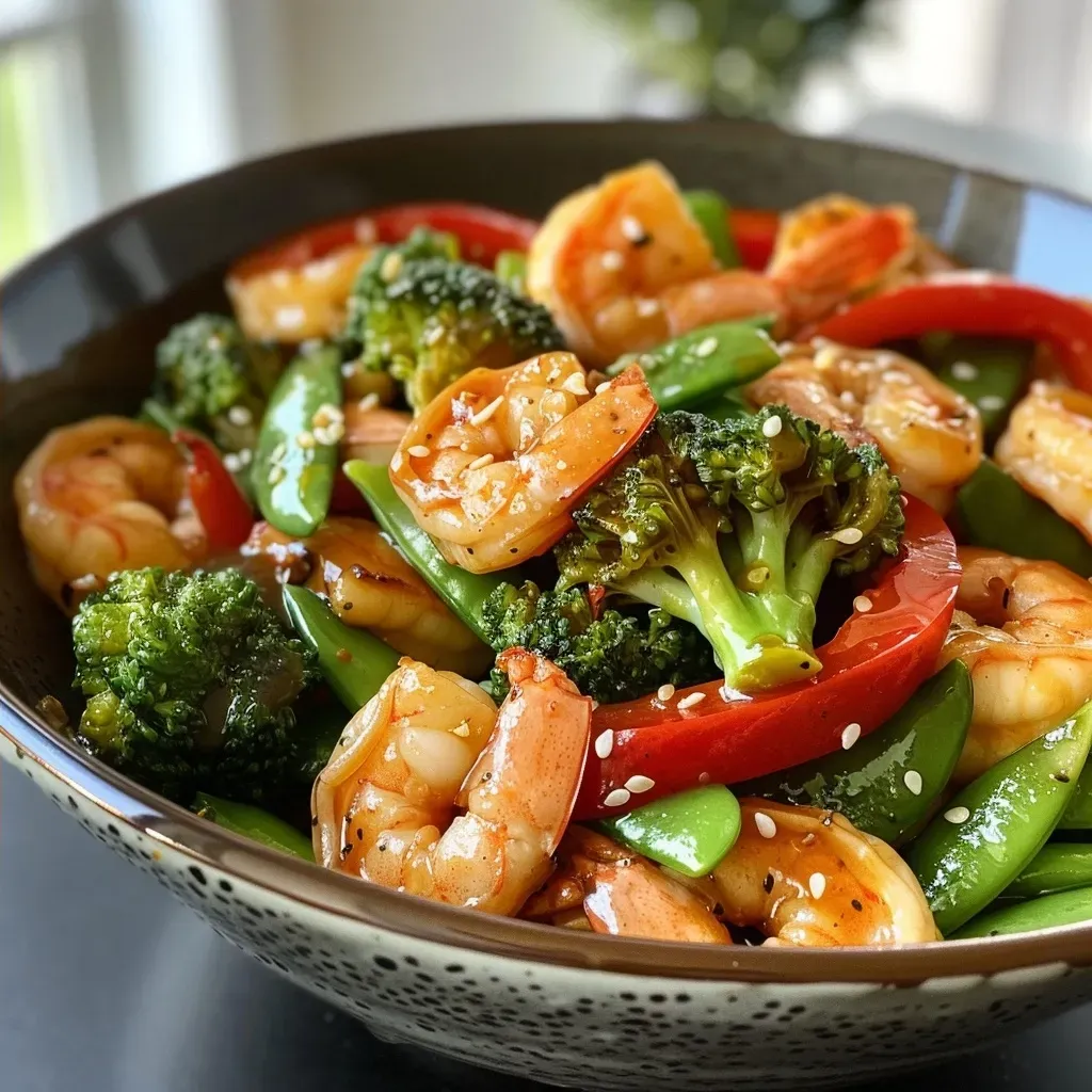 ['A vibrant bowl of teriyaki pineapple shrimp stir fry with colorful mixed vegetables.', 'Close-up of juicy shrimp stir fry featuring pineapple and mixed vegetables, served in a bowl.', 'A mouthwatering shrimp stir fry with chunks of pineapple and bright vegetables, garnished with herbs.', 'Detailed view of a shrimp stir fry dish with teriyaki sauce, pineapple, and assorted veggies.']