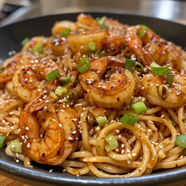 ['A close-up view of Shrimp Teriyaki Pasta featuring large shrimp and colorful toppings.', 'Juicy shrimp atop a bed of soba noodles glazed in teriyaki sauce with scallions.', 'Side view of a bowl filled with Shrimp Teriyaki Pasta garnished with sesame seeds.', 'A mouthwatering presentation of Shrimp Teriyaki Pasta showing vibrant ingredients.']