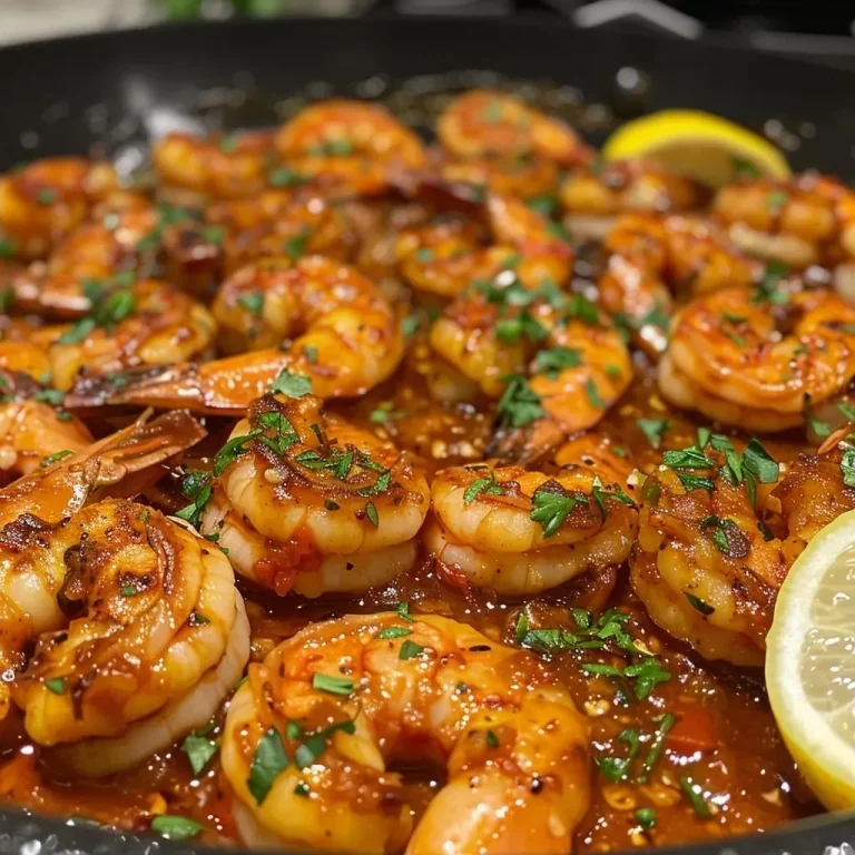 ['Close-up of juicy skillet barbecue shrimp with vibrant spices and garnishes.', 'Side view of cooked shrimp in a skillet, glistening with barbecue sauce.', 'Delicious shrimp seasoned with spices, served in a skillet with lemon wedges.', 'Tantalizing shrimp cooked in barbecue sauce, topped with fresh parsley.']