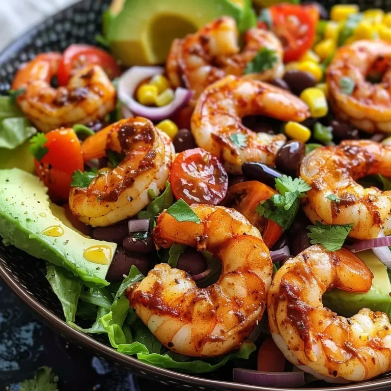 ['Close-up view of a Southwest Salad with shrimp, featuring vibrant ingredients.', 'A colorful, appetizing Southwest Salad with juicy shrimp, fresh vegetables, and herbs.', 'Side view of a Southwest Salad with shrimp, showcasing various ingredients in a bowl.', 'Detailed image of a Southwest Salad topped with shrimp, mixed vegetables, and avocado slices.']