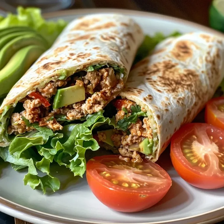 ['Close-up side view of a Spicy Chipotle Avocado Turkey Wrap with visible layers of ingredients.', 'An appetizing Spicy Chipotle Avocado Turkey Wrap, showcasing ground turkey, avocado, and fresh vegetables.', 'A deliciously wrapped Spicy Chipotle Avocado Turkey Wrap, highlighting the vibrant colors of the ingredients.', 'Side angle view of a juicy Spicy Chipotle Avocado Turkey Wrap, revealing its fresh contents.']