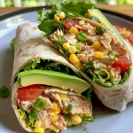 ['Close-up side view of a spicy tuna wrap with fresh ingredients.', 'Juicy spicy tuna wraps filled with avocado, romaine, and ranch dressing.', 'Side view of a colorful spicy tuna wrap on a white plate.', 'Detailed shot of a spicy tuna wrap showcasing vibrant ingredients.']
