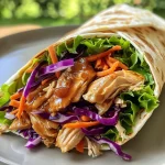['Close-up view of a juicy Teriyaki Chicken Wrap filled with colorful vegetables.', 'Side view of a delicious Teriyaki Chicken Wrap showcasing vibrant ingredients.', 'Juicy chicken and fresh veggies wrapped in a tortilla, highlighting a Teriyaki dish.', 'Close-up of a Teriyaki Chicken Wrap, emphasizing its juicy filling and fresh garnishes.']