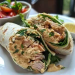 ['Close-up side view of a juicy tuna wrap with chipotle sauce, showcasing fresh ingredients.', 'Delicious tuna wrap drizzled with chipotle sauce, highlighting vibrant colors and textures.', 'Side view of a tasty tuna wrap filled with vegetables and chipotle sauce, captured in detail.', 'Juicy tuna wrap with chipotle sauce displayed on a plate, emphasizing fresh ingredients and textures.']