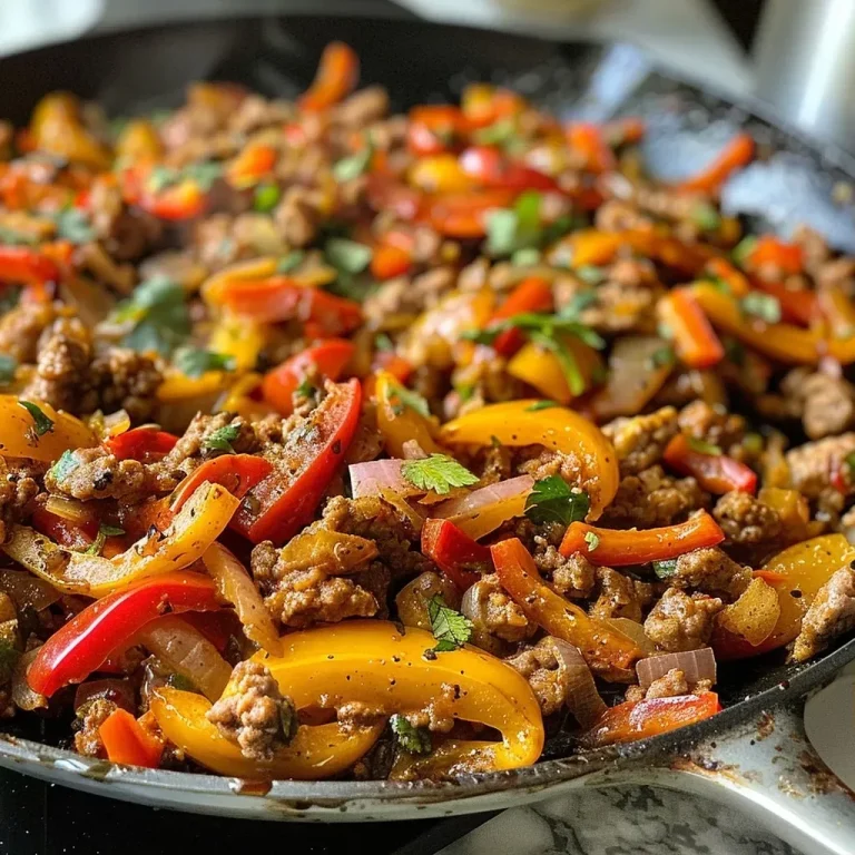 ['Close-up view of a savory Turkey Pepper Skillet featuring vibrant bell peppers and ground turkey.', 'Juicy Turkey Pepper Skillet with red and yellow bell peppers, onion, and garlic in an enticing arrangement.', 'Mouthwatering Turkey Pepper Skillet showcasing ground turkey mixed with colorful vegetables in a skillet.', 'Delicious Turkey Pepper Skillet displayed with fresh ingredients like bell peppers and cilantro.']