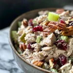 ['A close-up side view of a colorful turkey salad with visible chunks of turkey, celery, and green onions.', 'Juicy turkey salad in a bowl, featuring fresh ingredients like chopped turkey, diced celery, and green onions.', 'A vibrant turkey salad presented from the side, showcasing creamy mayonnaise dressing and fresh herbs.', 'Close-up of a delicious turkey salad, highlighting the textures of turkey meat and fresh vegetables.']